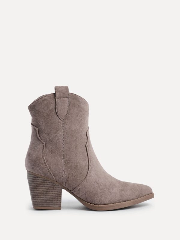 BamCrea48327 Mocha Faux Suede Western Ankle Boots - Image 3
