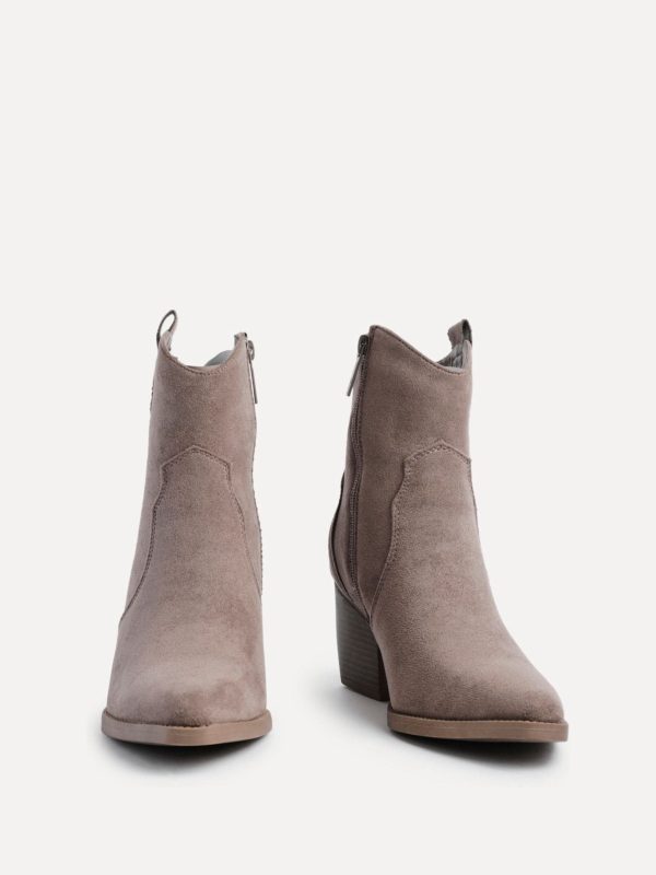 BamCrea48327 Mocha Faux Suede Western Ankle Boots - Image 4