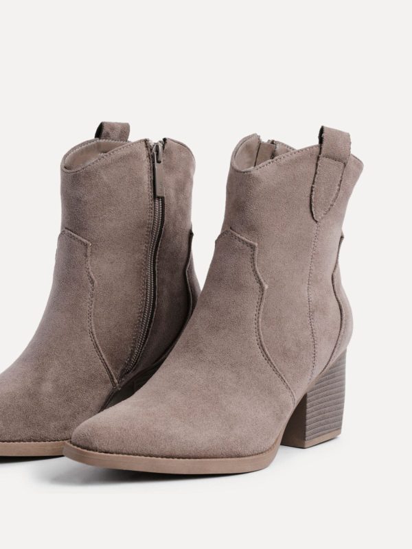 BamCrea48327 Mocha Faux Suede Western Ankle Boots - Image 5