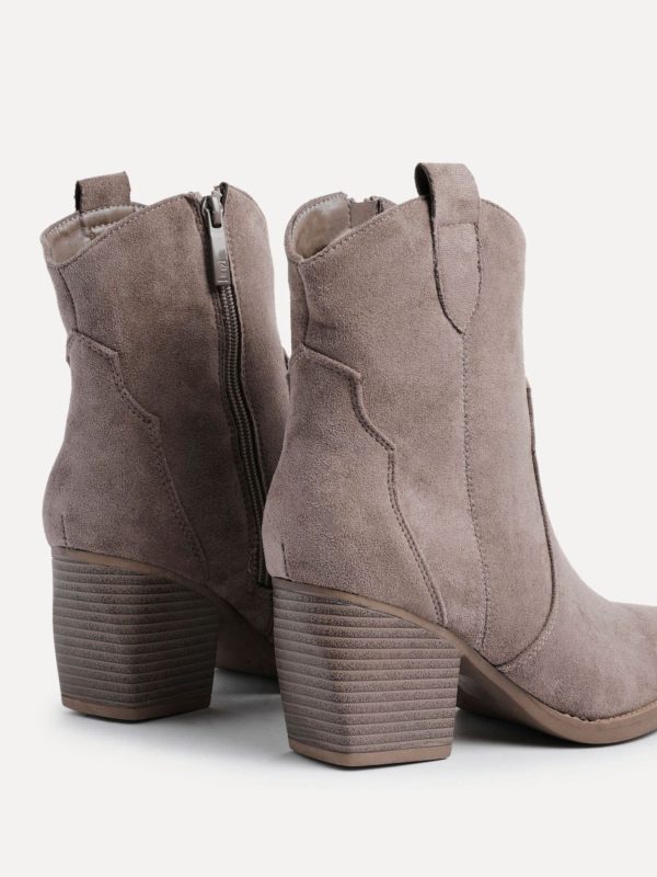 BamCrea48327 Mocha Faux Suede Western Ankle Boots - Image 6