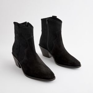 BamCrea48321 Black Sdard/Wide Fit Leather Ankle Cowboy Boots