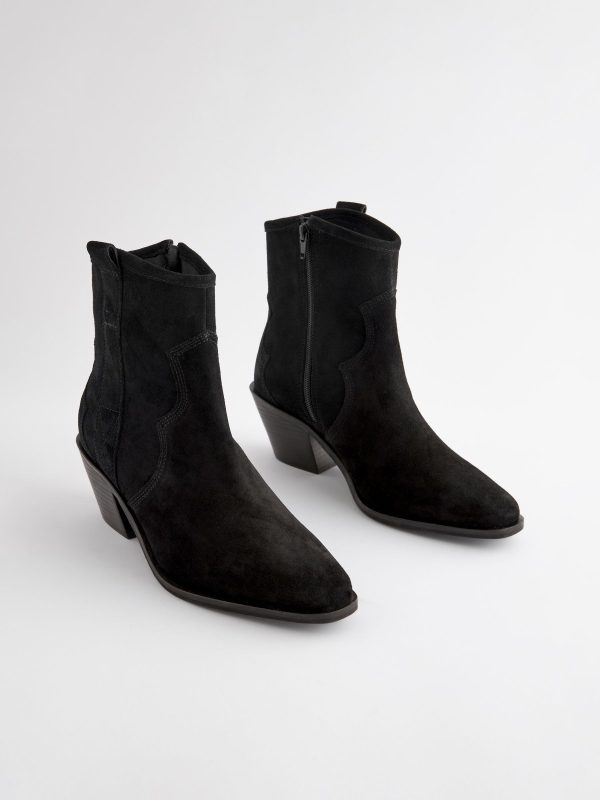BamCrea48321 Black Sdard/Wide Fit Leather Ankle Cowboy Boots