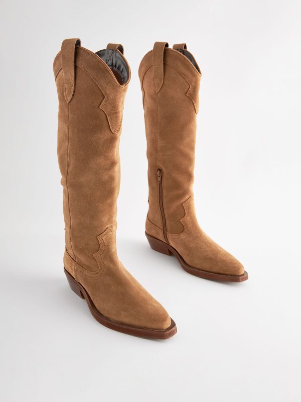 BamCrea48326 Brown Suede Cowboy Boho Knee High Boots - Image 4