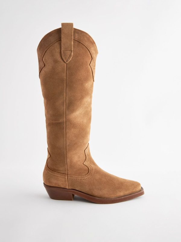 BamCrea48326 Brown Suede Cowboy Boho Knee High Boots - Image 5
