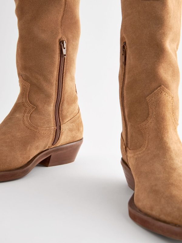 BamCrea48326 Brown Suede Cowboy Boho Knee High Boots - Image 6