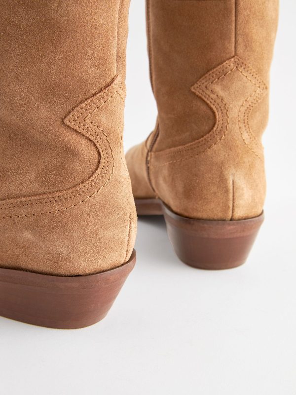 BamCrea48326 Brown Suede Cowboy Boho Knee High Boots - Image 8