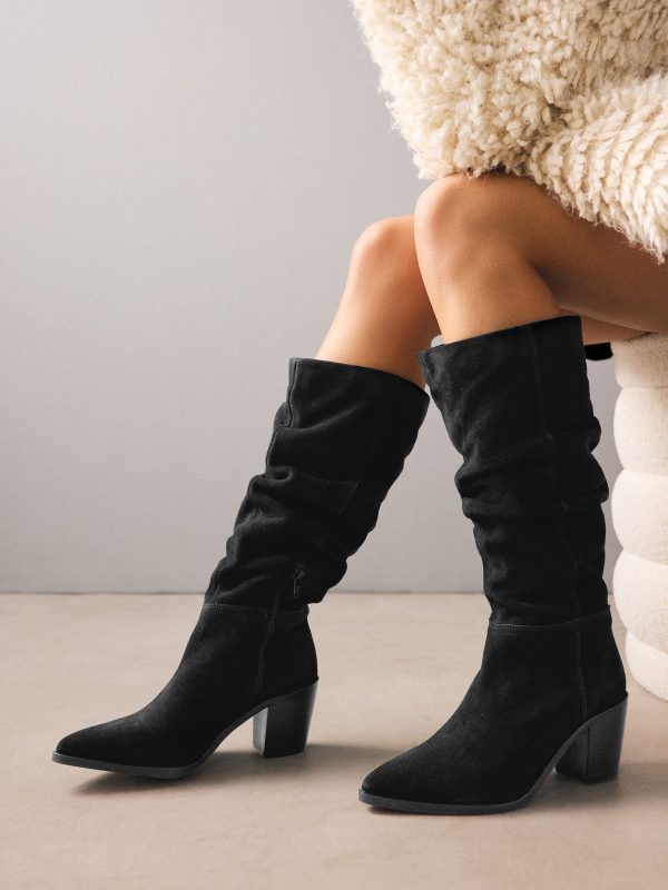 BamCrea48328 Black Suede Knee High Slouch Boots