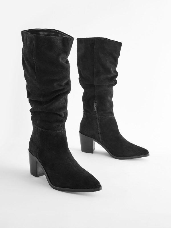 BamCrea48328 Black Suede Knee High Slouch Boots - Image 3