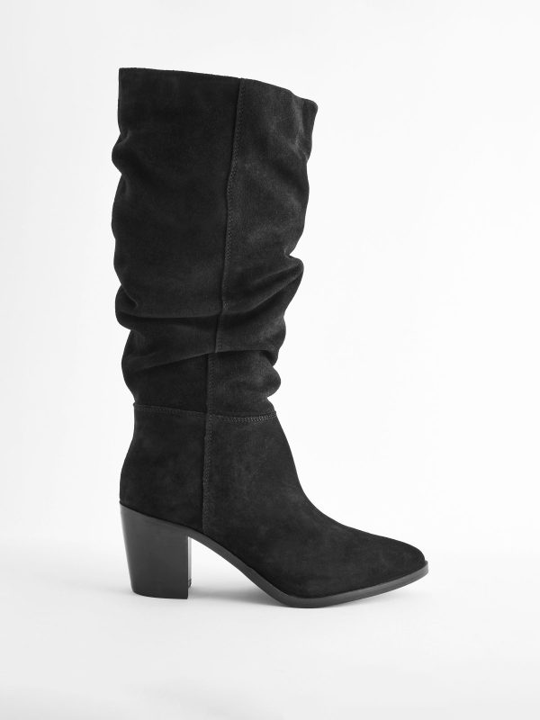 BamCrea48328 Black Suede Knee High Slouch Boots - Image 4