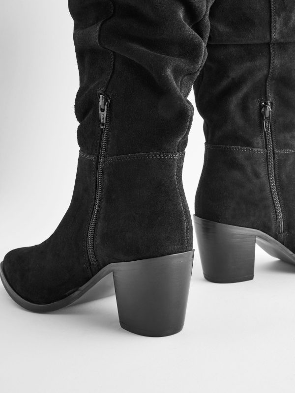 BamCrea48328 Black Suede Knee High Slouch Boots - Image 5