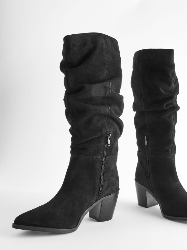 BamCrea48328 Black Suede Knee High Slouch Boots - Image 6