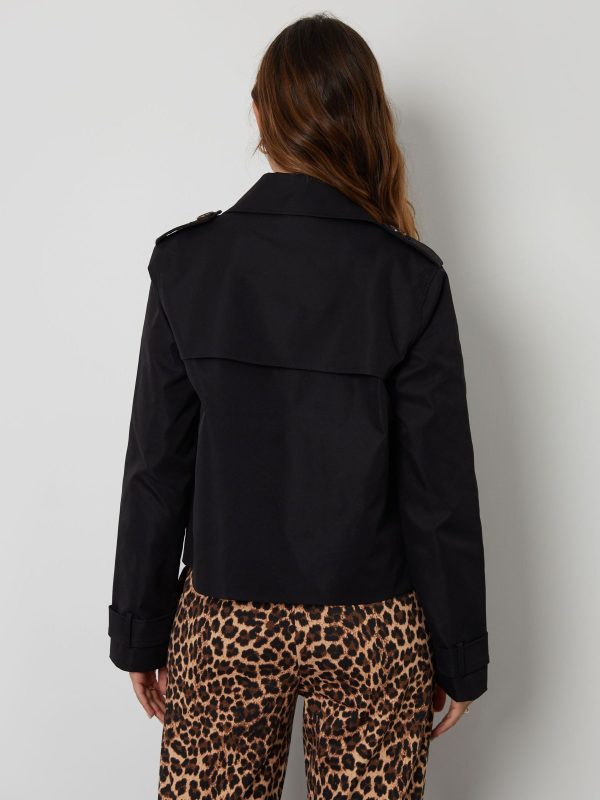 BamCrea48346 Black Double Breasted Cropped Trench Jacket - Image 2