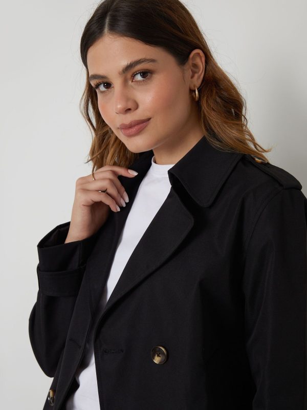 BamCrea48346 Black Double Breasted Cropped Trench Jacket - Image 5