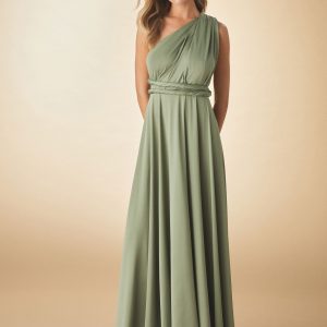 BamCrea48339 Olive Green Jersey Multiway Bridesmaid Wedding Maxi Dress