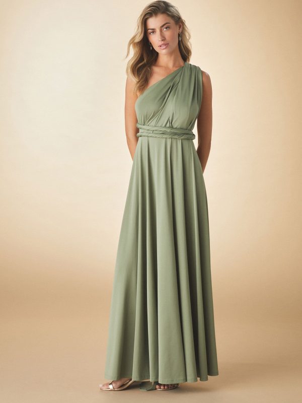BamCrea48339 Olive Green Jersey Multiway Bridesmaid Wedding Maxi Dress