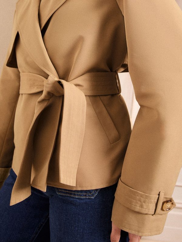BamCrea48351 Wrap Belted Short Trench Jacket - Image 3