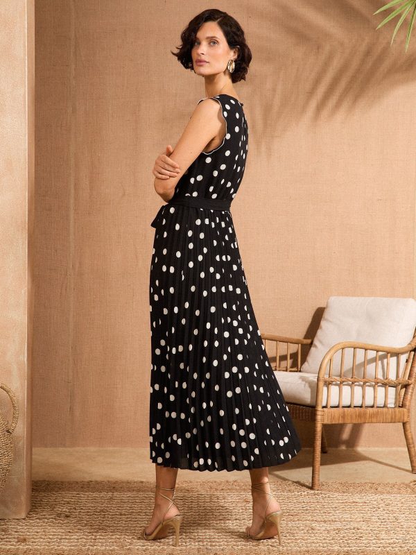 BamCrea48342 Black/White Scallop Detail Pleated Midi Dress - Image 4