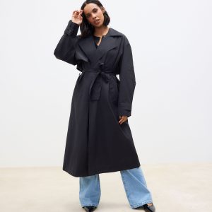 BamCrea48353 Black Shower Resistant Trench Coat