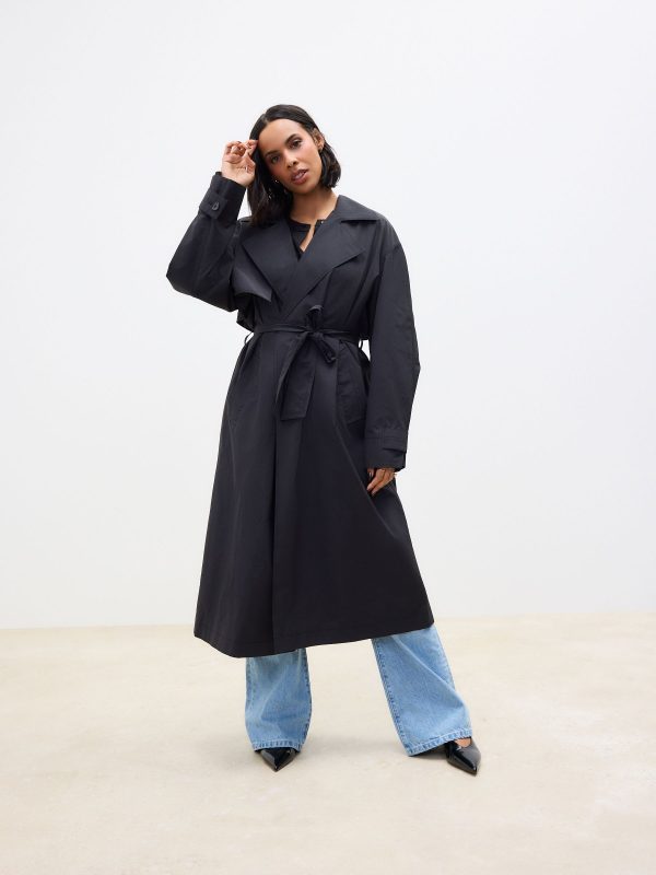 BamCrea48353 Black Shower Resistant Trench Coat