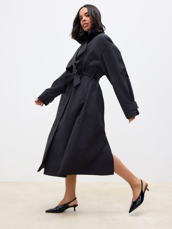 BamCrea48353 Black Shower Resistant Trench Coat - Image 2