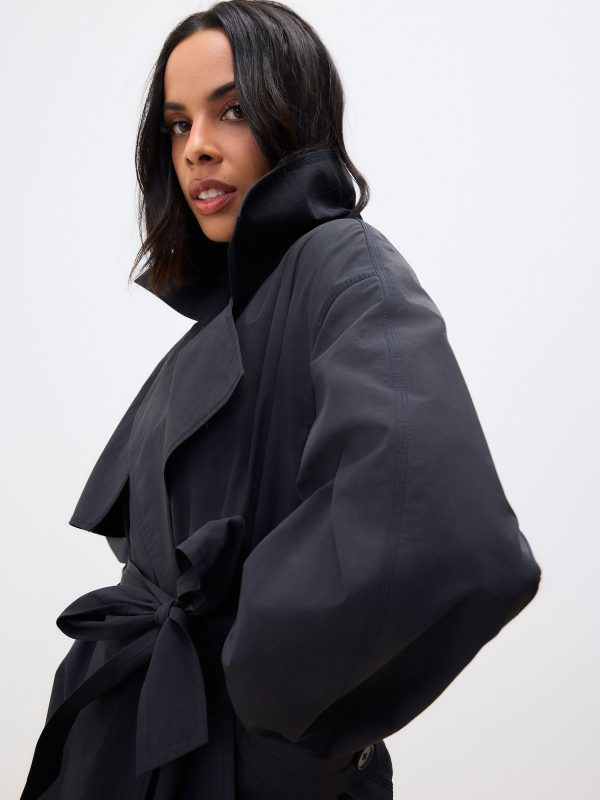 BamCrea48353 Black Shower Resistant Trench Coat - Image 4