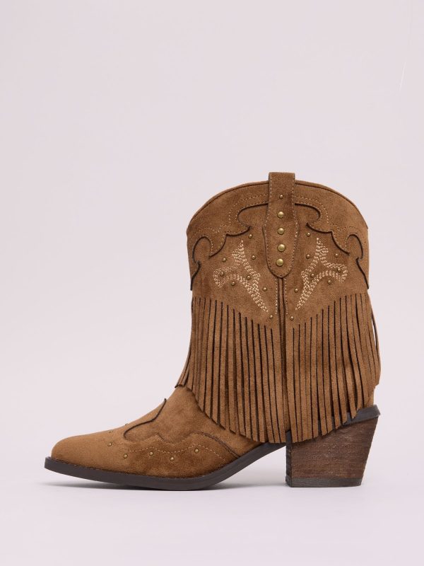 BamCrea48324 Neutral Flat Pull On Tassel Western Ankle Boots - Image 5