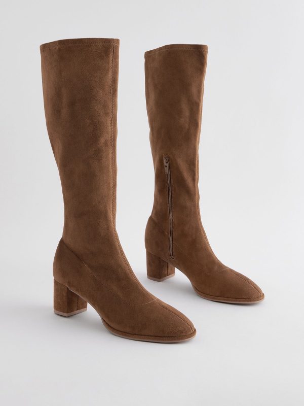 BamCrea48332 Brown Sdard/Wide Fit Sock Block Knee High Boots