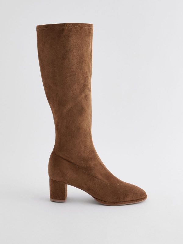 BamCrea48332 Brown Sdard/Wide Fit Sock Block Knee High Boots - Image 2