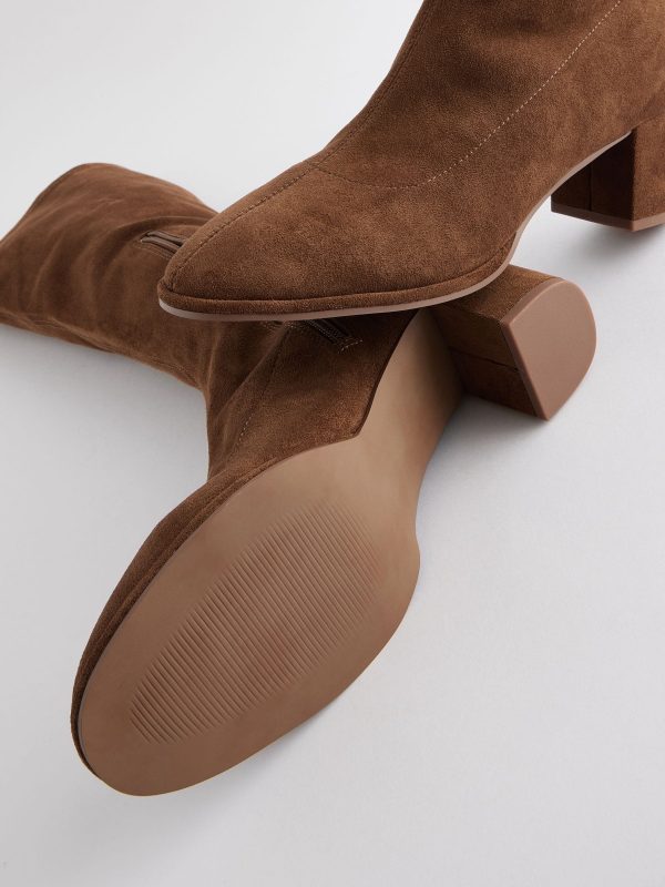 BamCrea48332 Brown Sdard/Wide Fit Sock Block Knee High Boots - Image 4