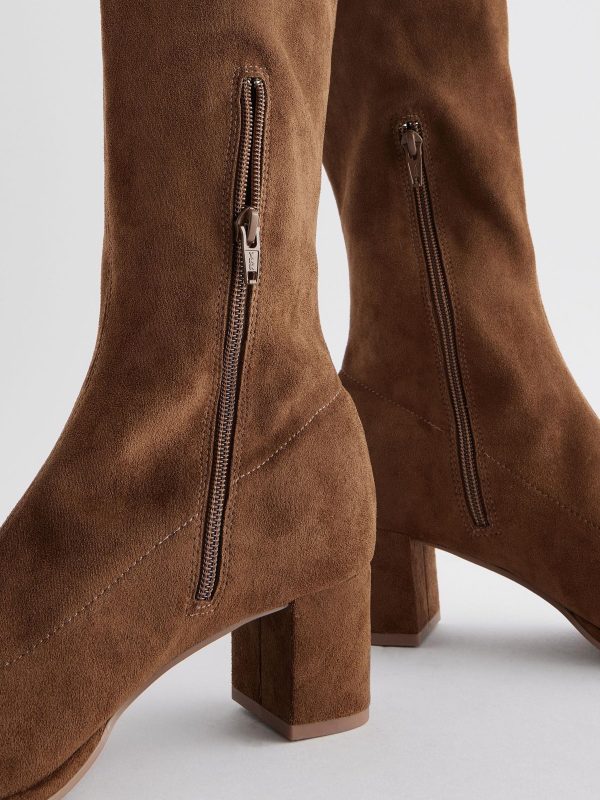 BamCrea48332 Brown Sdard/Wide Fit Sock Block Knee High Boots - Image 6