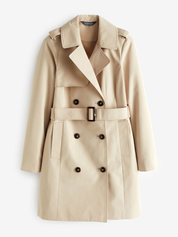 BamCrea48347 Natural Double Breasted Trench Coat With Pocket - Image 4