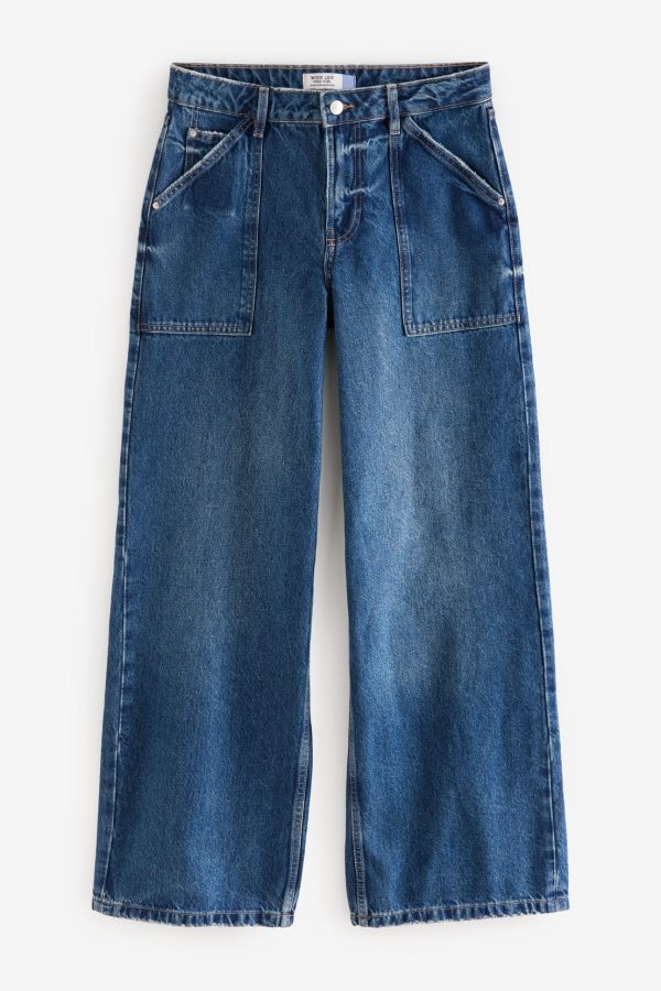BamCrea48357 Blue Adjustable Cinch Back Wide Leg 100% Cotton Jeans - Image 6