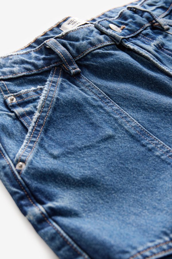 BamCrea48357 Blue Adjustable Cinch Back Wide Leg 100% Cotton Jeans - Image 7