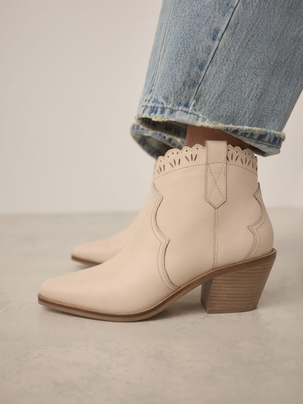 BamCrea48322 Neutral Leather Scallop Edge Boho Cowboy Boots