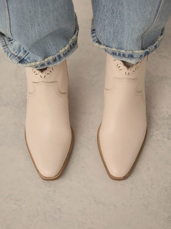 BamCrea48322 Neutral Leather Scallop Edge Boho Cowboy Boots - Image 3