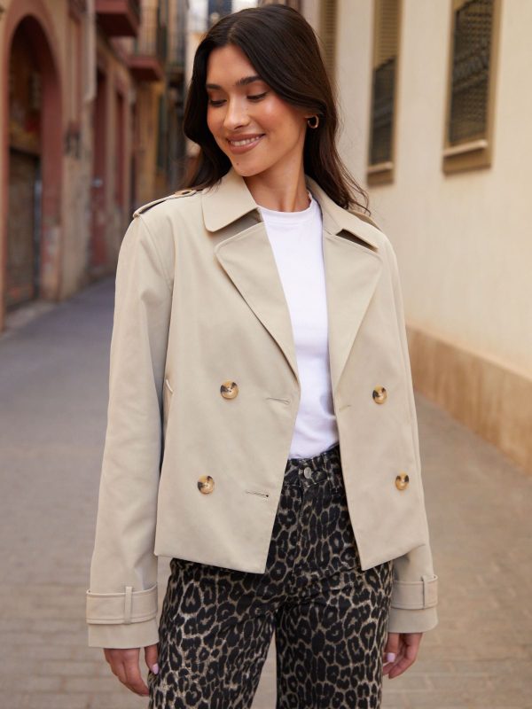 BamCrea48345 Double Breasted Cropped Trench Jacket