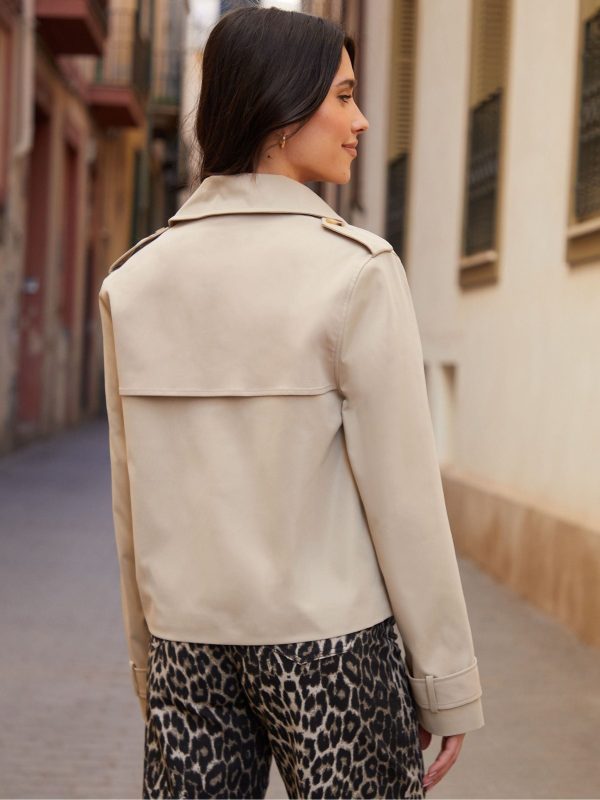 BamCrea48345 Double Breasted Cropped Trench Jacket - Image 2