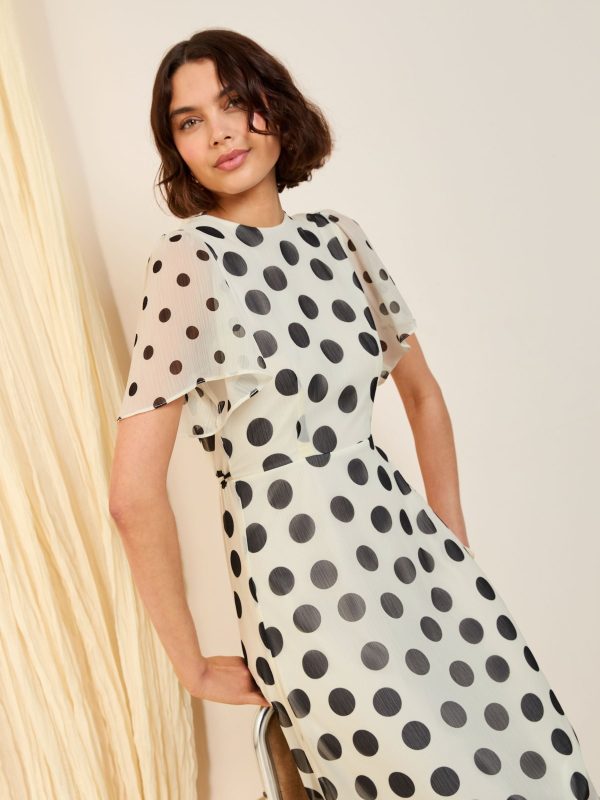 BamCrea48335 Ivory Spot Short Sleeve Chiffon Tiered Maxi Dress - Image 2