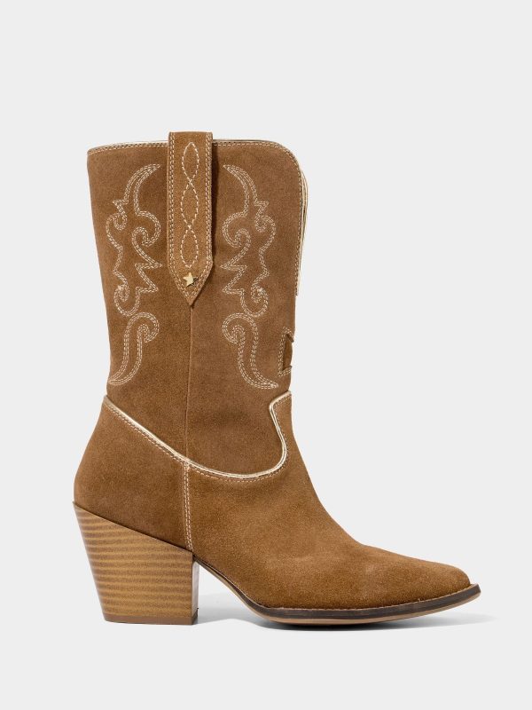 BamCrea48330 Brown Pipe Detail Suede Western Boots - Image 4