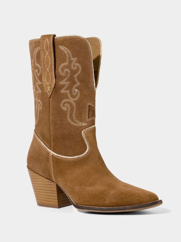 BamCrea48330 Brown Pipe Detail Suede Western Boots - Image 5