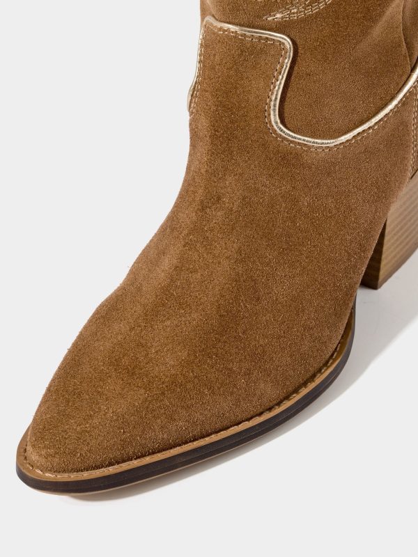 BamCrea48330 Brown Pipe Detail Suede Western Boots - Image 7